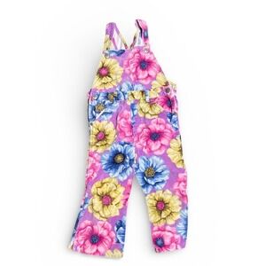Baby LuLu Kids Overalls Floral Print Purple Blue Pink Yellow Size 4T Velvet